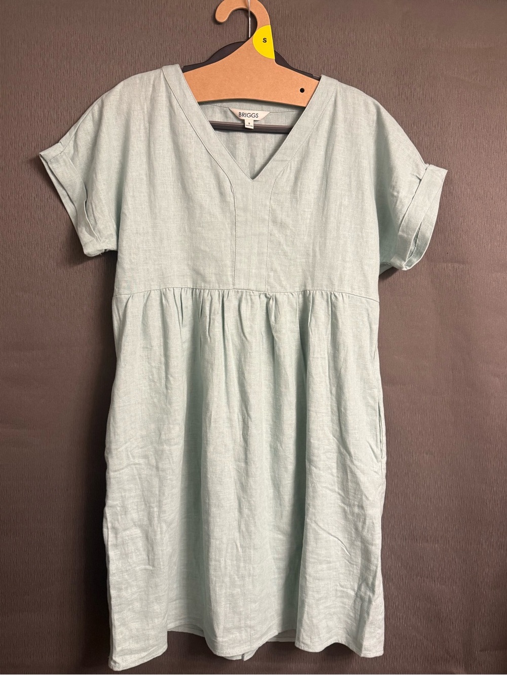 Briggs Linen Blend V-Neck Midi Dress Sage Mint Green Pockets NWOT Size S